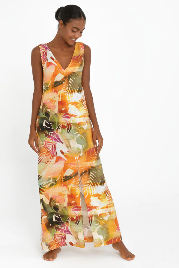 OndadeMar - Esmeralda Dress - Horizons Palm Print - Sz Small