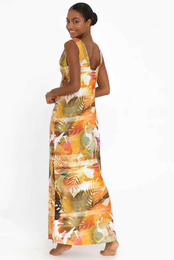 OndadeMar - Esmeralda Dress - Horizons Palm Print - Sz Small