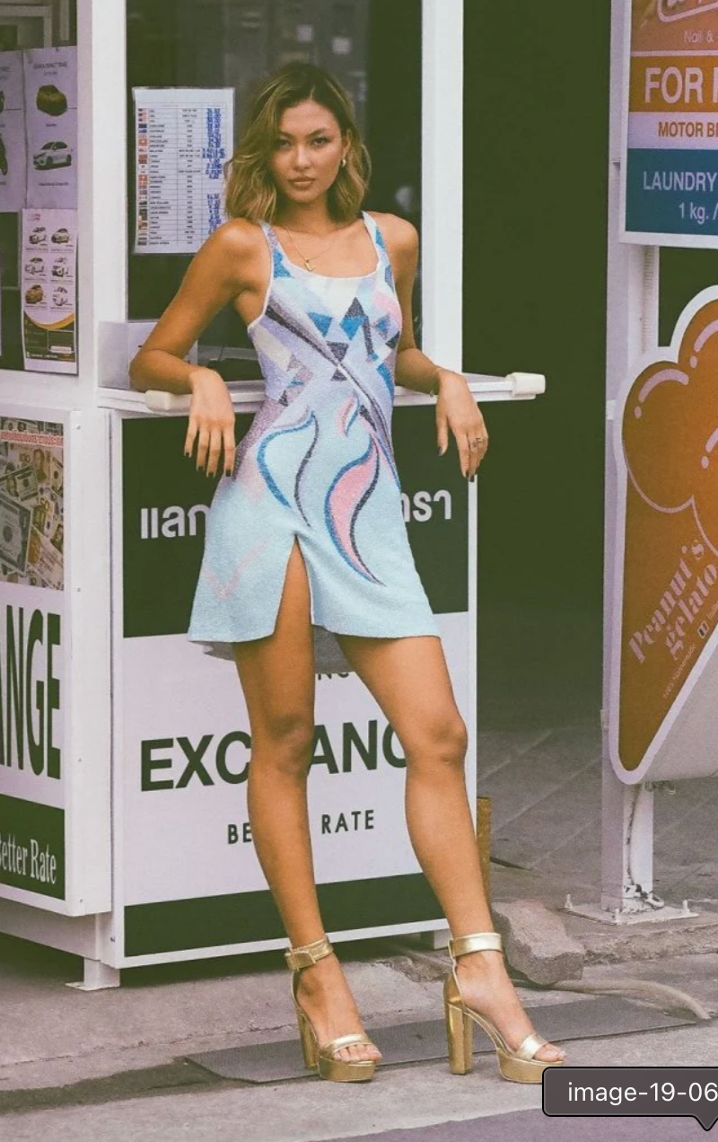 OceanusSofia Hand Beaded Blue Party Dress