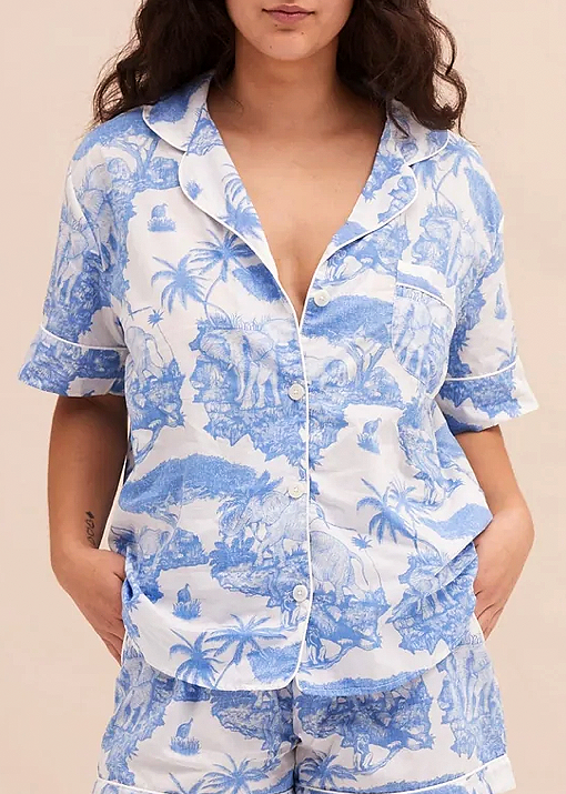 Desmond & Dempsey - LOXODONTA Blue Short Sleeve Pyjama Shirt