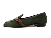 Sagan Buckle in Racing Green Luxe Suede and Tan Soft Calf