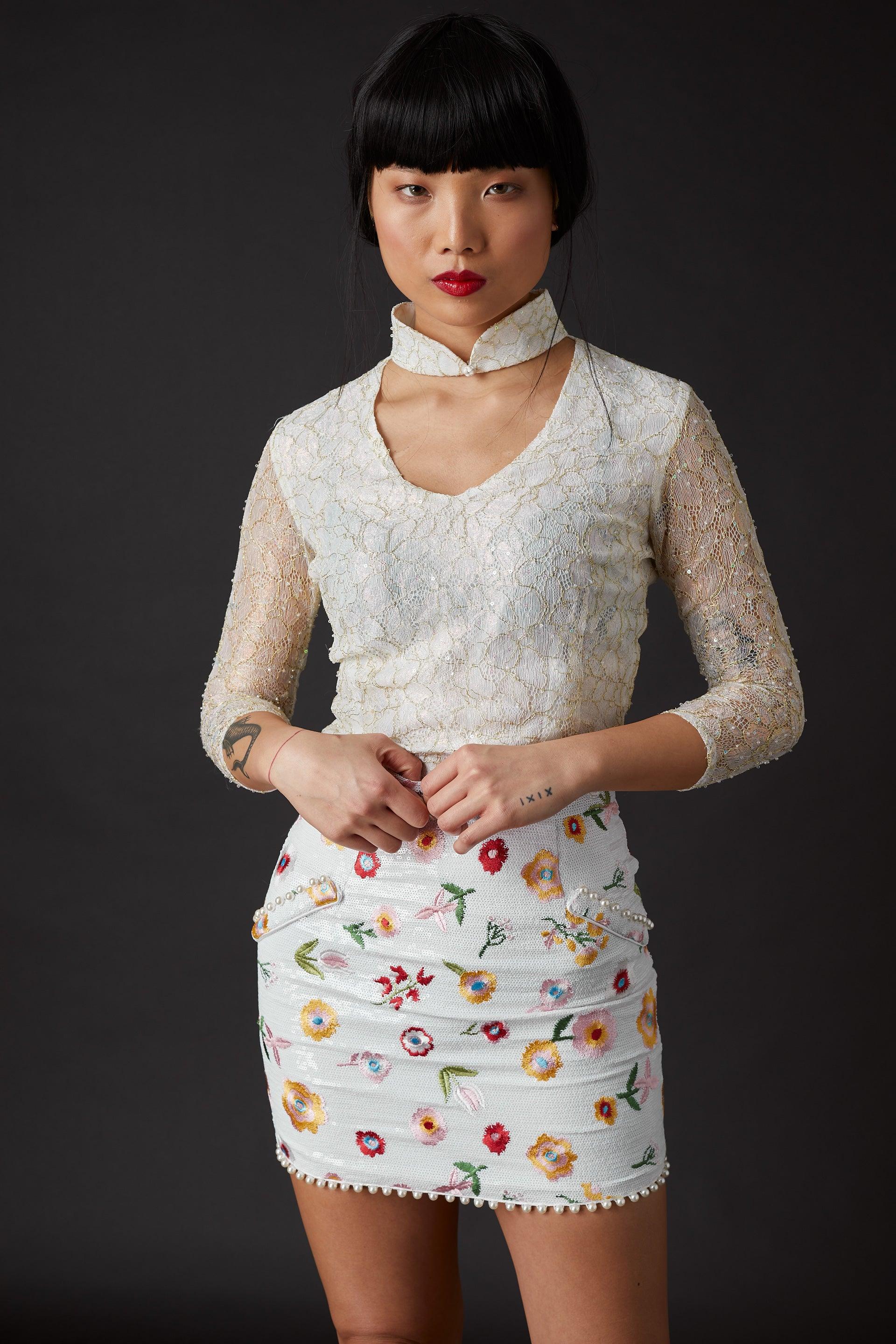 SKYLENCE - Derling Embroidered Skirt White - SAMPLE SALE LONDON 