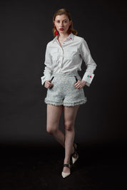 SKYLENCE - Chelsea Tang Tweed Shorts Blue - SAMPLE SALE LONDON 