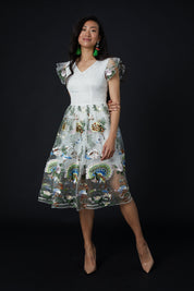 SKYLENCE - Short-Sleeved QiaoChu Embroidered Peacock Dress