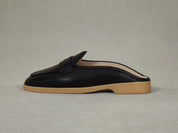 Stride Penny Mule Loafers in Black Milled Calf