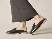 Stride Penny Mule Loafers in Black Milled Calf