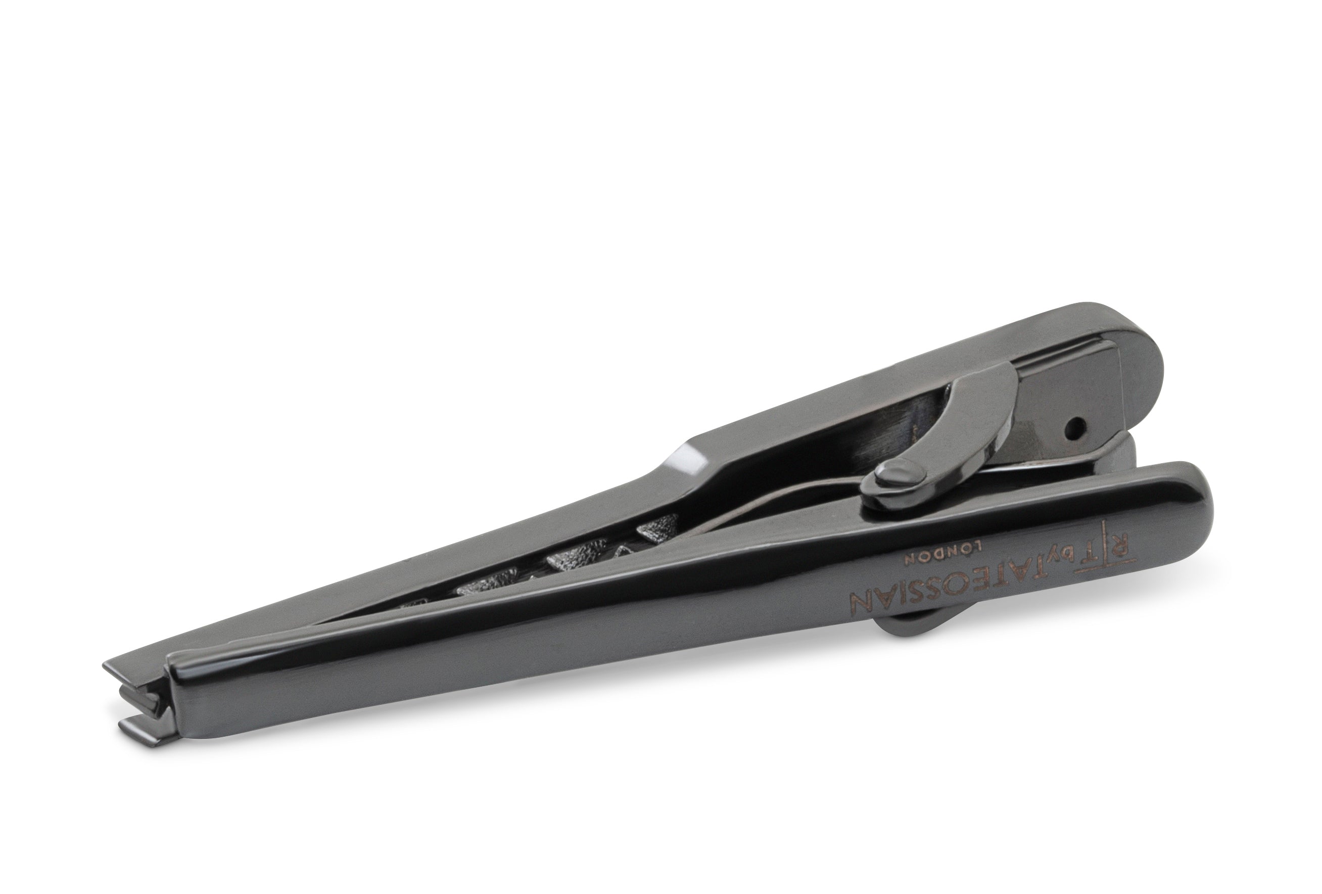 Tateossian Black IP stainless steel RT Elements tie clip with hematite