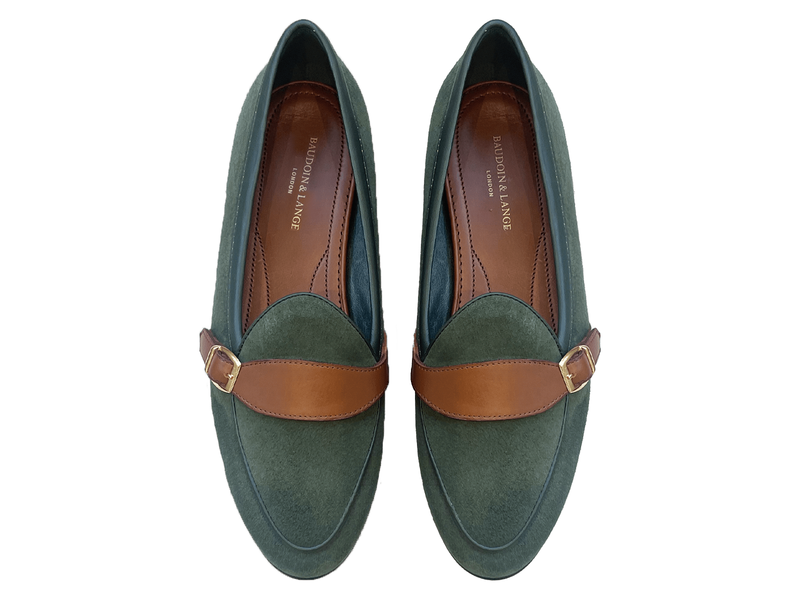 Sagan Buckle in Racing Green Luxe Suede and Tan Soft Calf