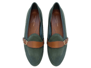 Sagan Buckle in Racing Green Luxe Suede and Tan Soft Calf