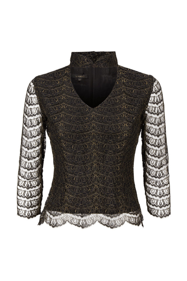 SKYLENCE - Mandarin Lace Top Black - SAMPLE SALE LONDON 