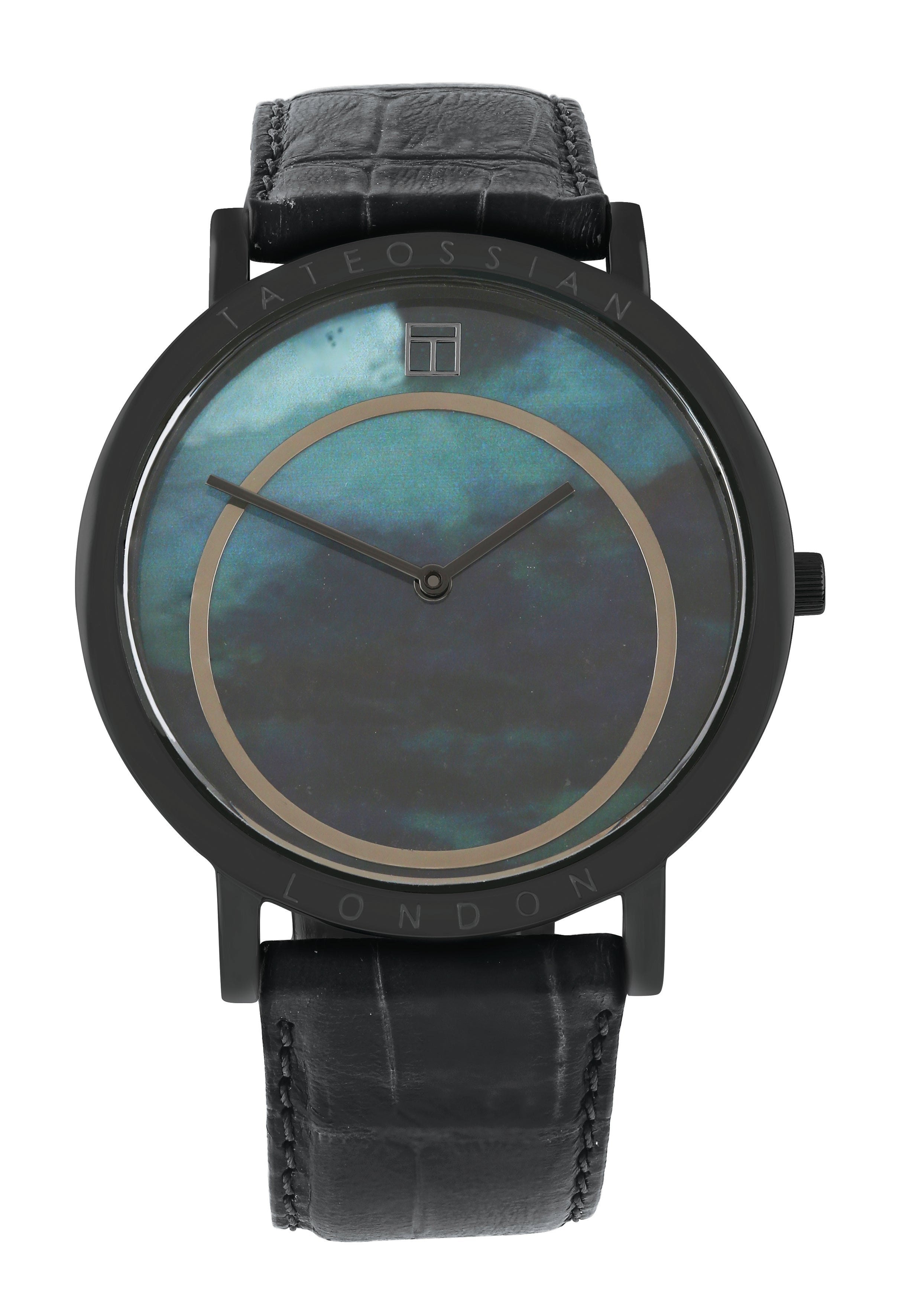 Prezioso watch In Black IP Plated Stainless Steel with Black MOP and Italian Leather