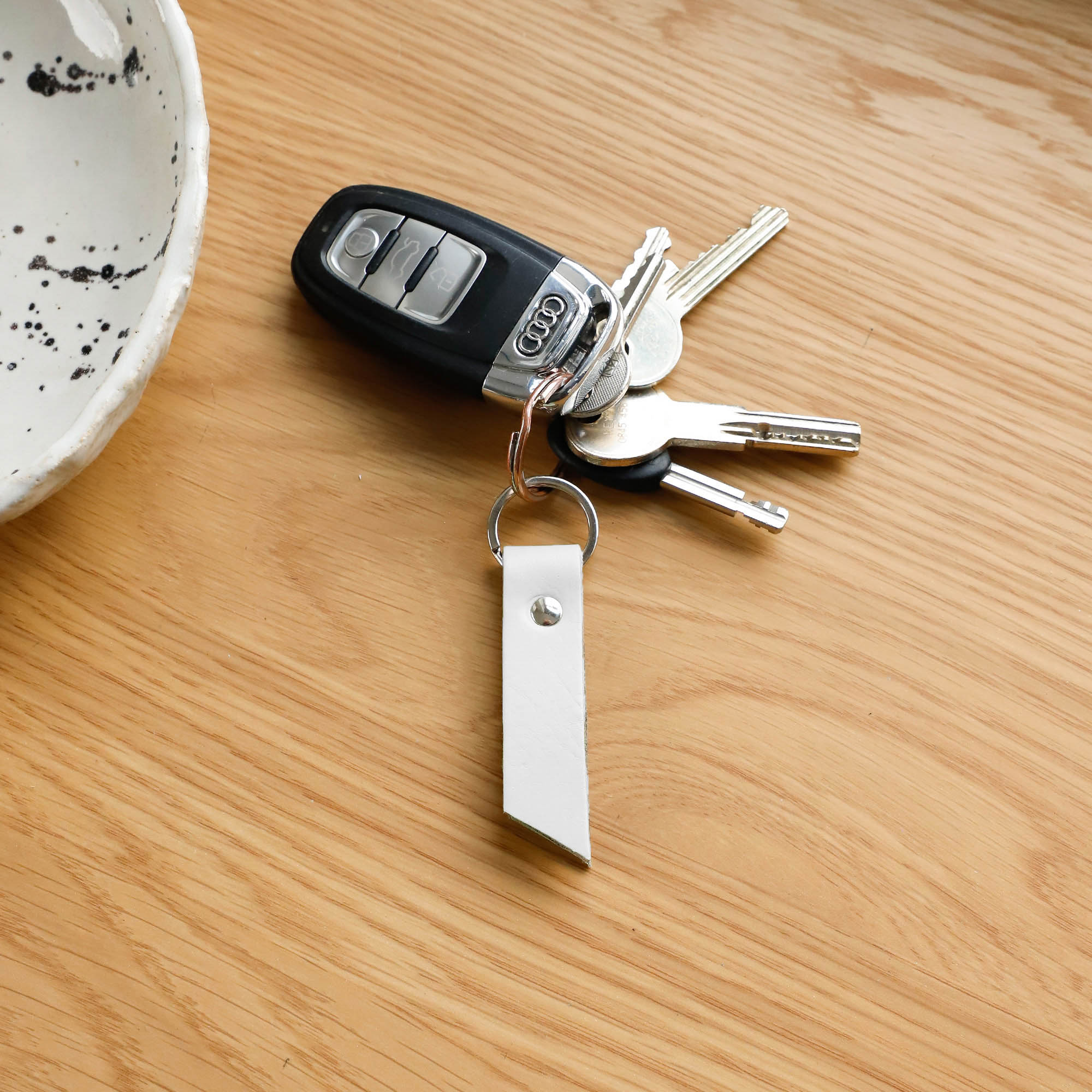 White Leather Keyring