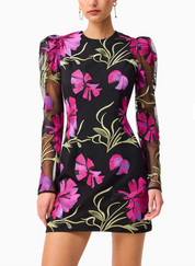 Elliatt Amaya Long Sleeve Mini Dress - Black & Pink Floral Size S/UK8