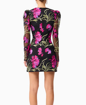 Elliatt Amaya Long Sleeve Mini Dress - Black & Pink Floral Size S/UK8