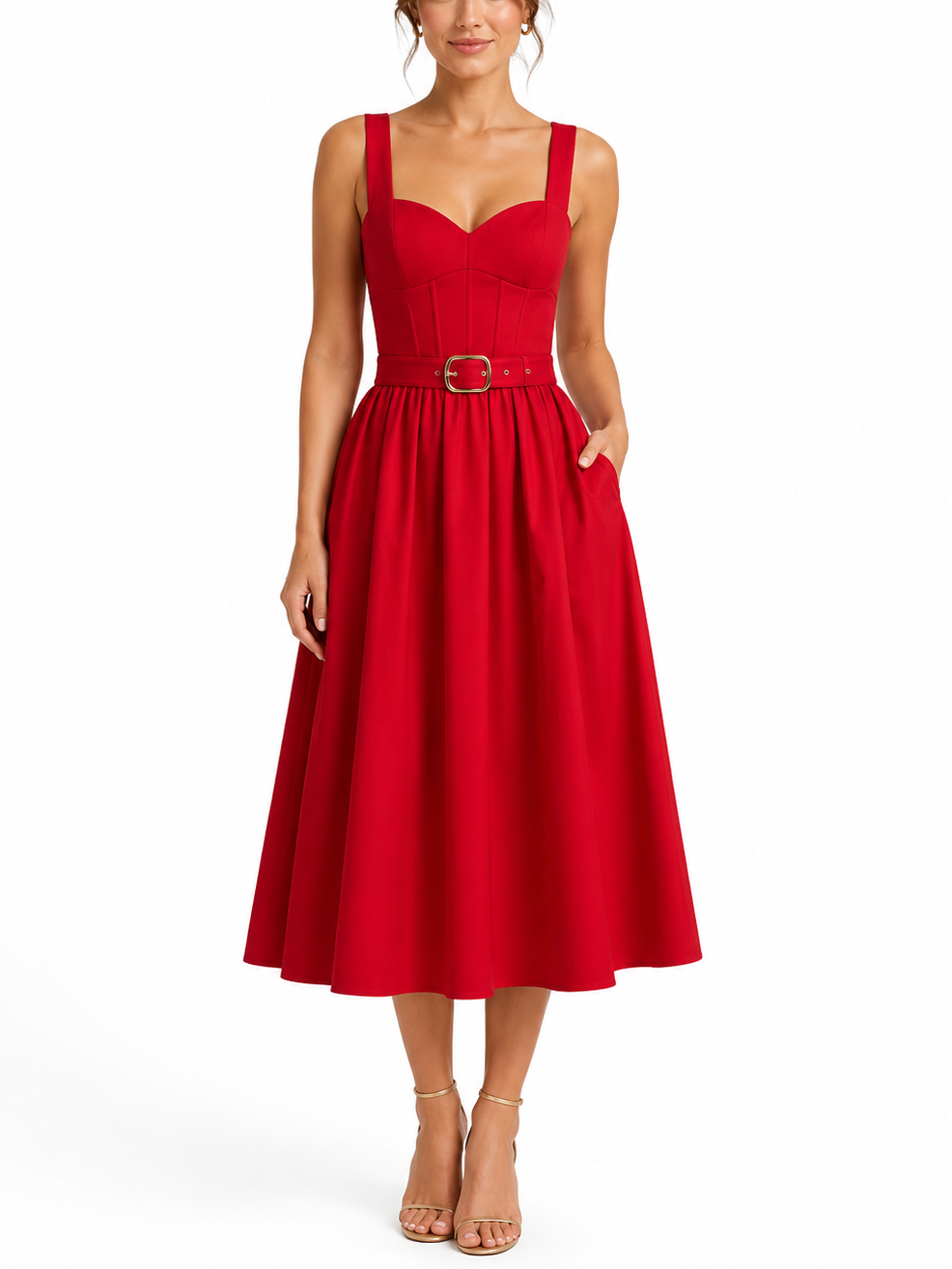 Elliatt CURAAE Aris Midi Dress - Red Size S/UK8