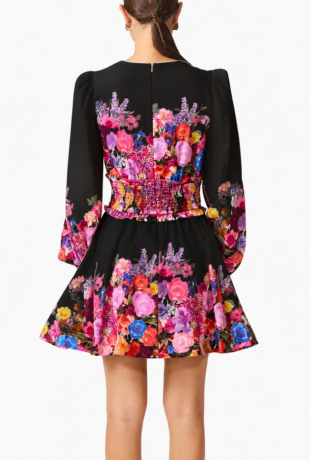 Elliatt Alice Long Sleeve Mini Dress - Black Floral Size S/UK8