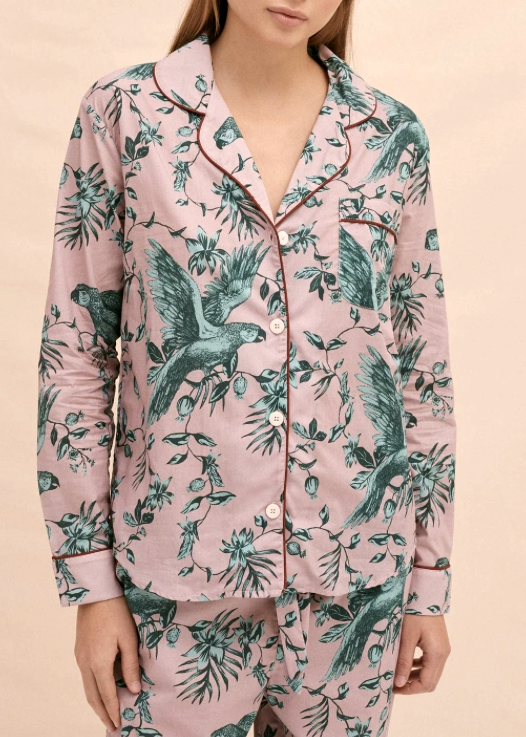 Desmond & Dempsey - BROMLEY PARROT Pink/Blue Pyjama Shirt - Size M