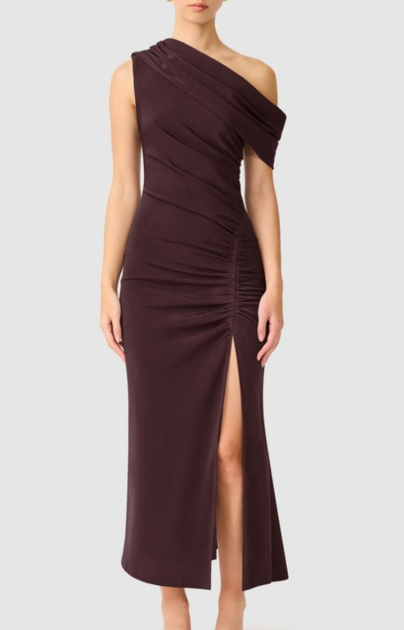 Elliatt Simone One Shoulder Maxi Dress - Chocolate Brown Size S/UK8