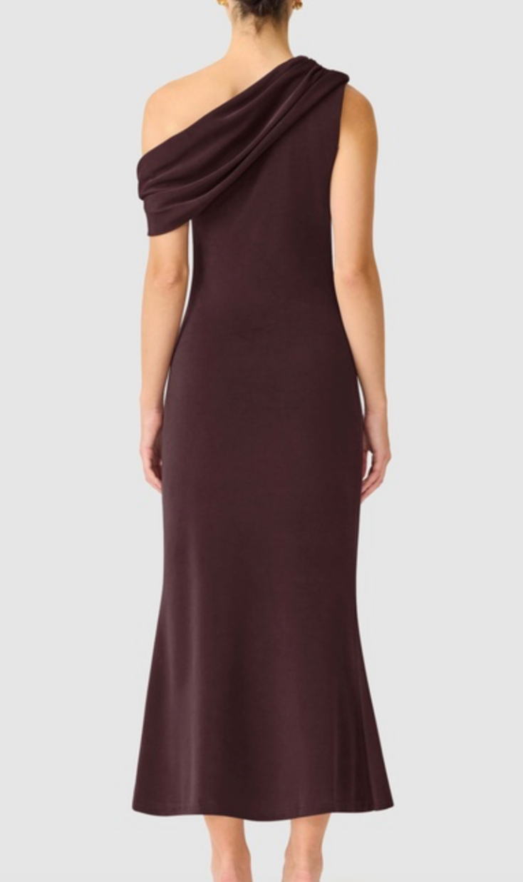 Elliatt Simone One Shoulder Maxi Dress - Chocolate Brown Size S/UK8