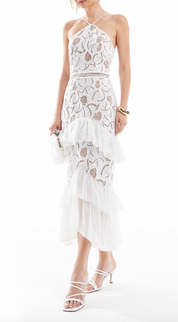 Elliatt Declination Halterneck Midi Dress - Ivory Size S/UK8