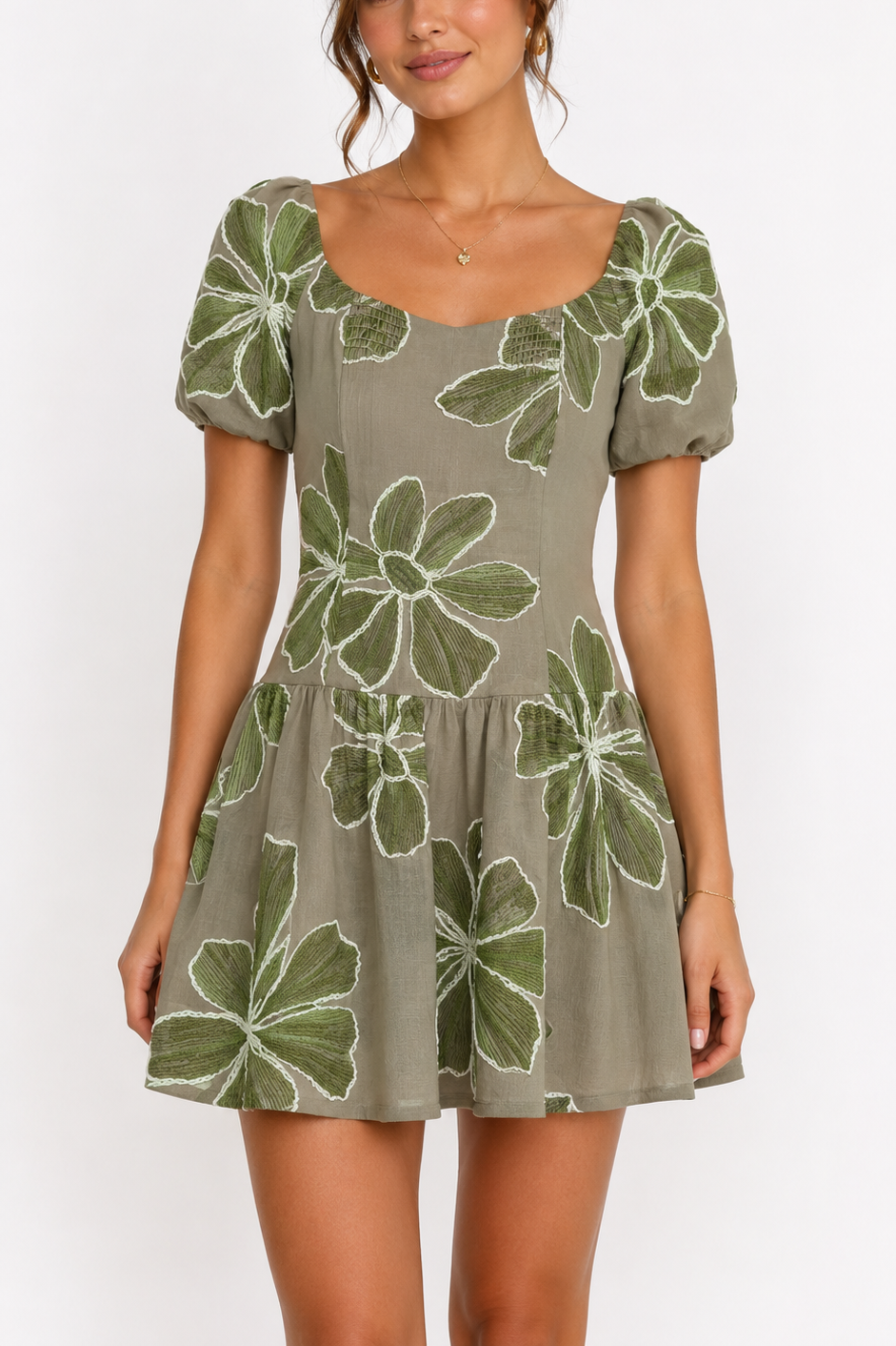Elliatt CURAAE Carmelia Mini Dress - Khaki Green Size S/UK8