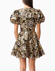 Elliatt Celeste Puff Sleeve Mini Dress - Black & Gold Size S/UK8