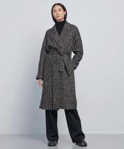 Oversized Wool Blend Belted Coat With Batwing sleeve