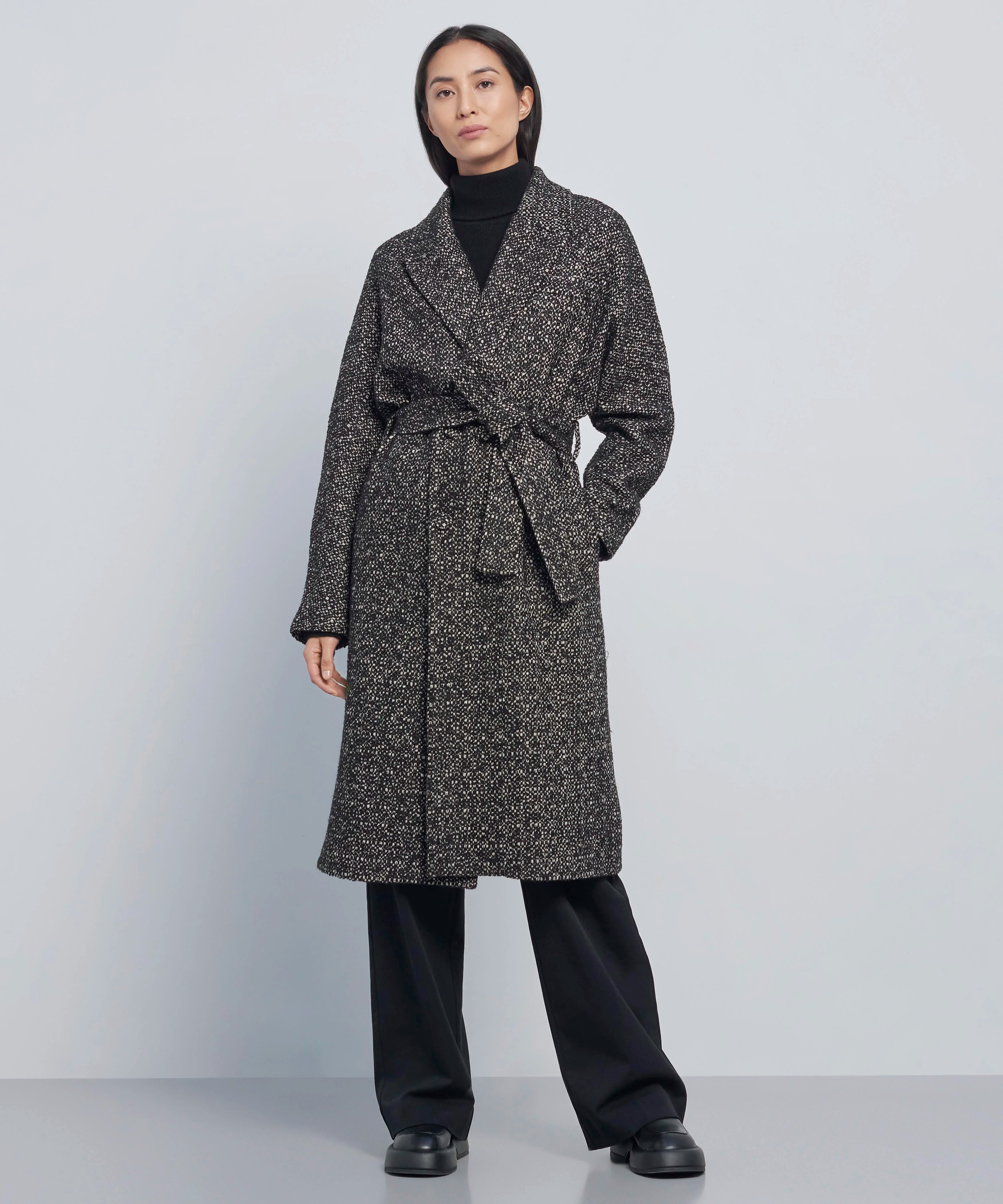 Oversized Wool Blend Belted Coat With Batwing sleeve