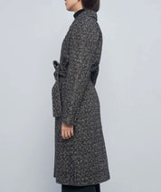 Oversized Wool Blend Belted Coat With Batwing sleeve