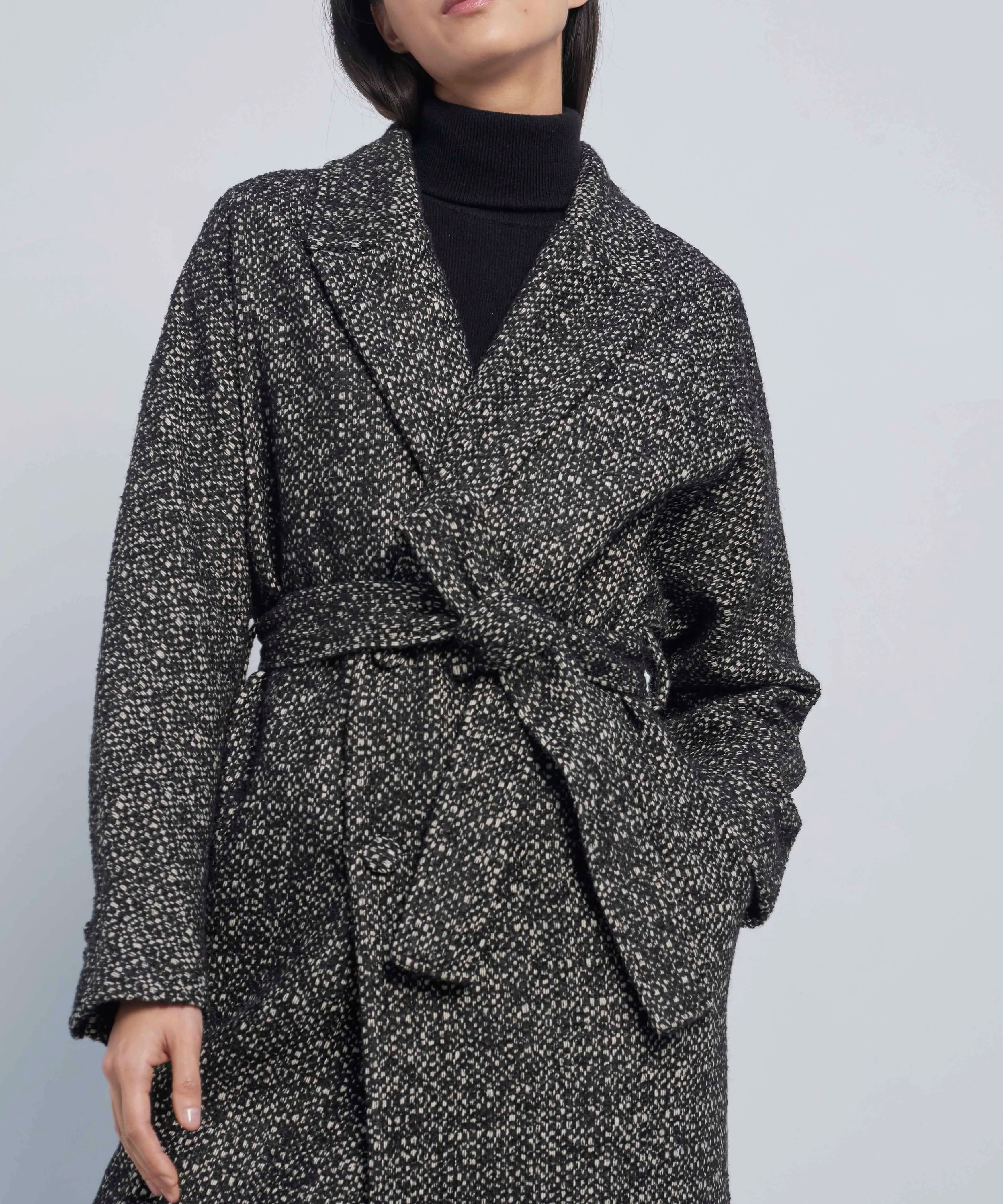 Oversized Wool Blend Belted Coat With Batwing sleeve