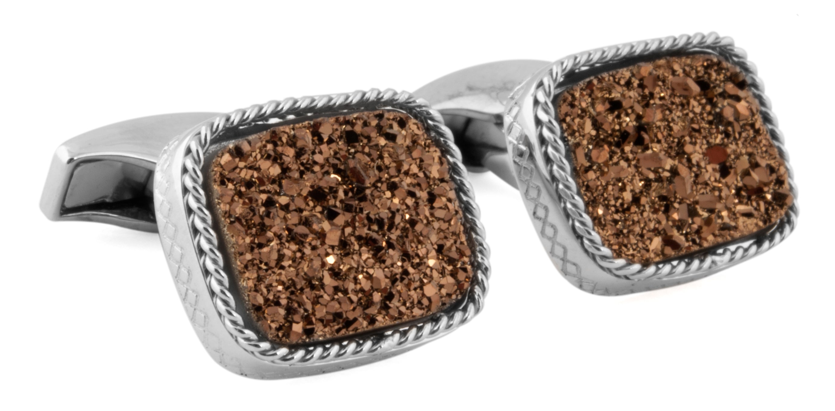 Drusy Rectangle Cufflinks in Silver with Chocolate Drusy