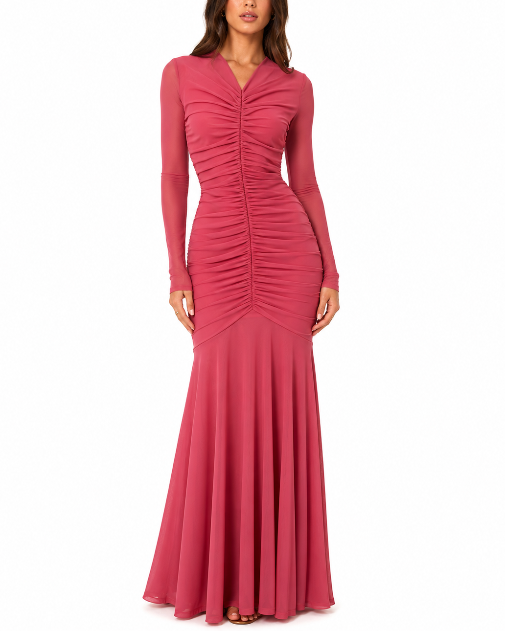 Elliatt CURAAE Cleo Long Sleeve Maxi Dress - Pink Size S/UK8