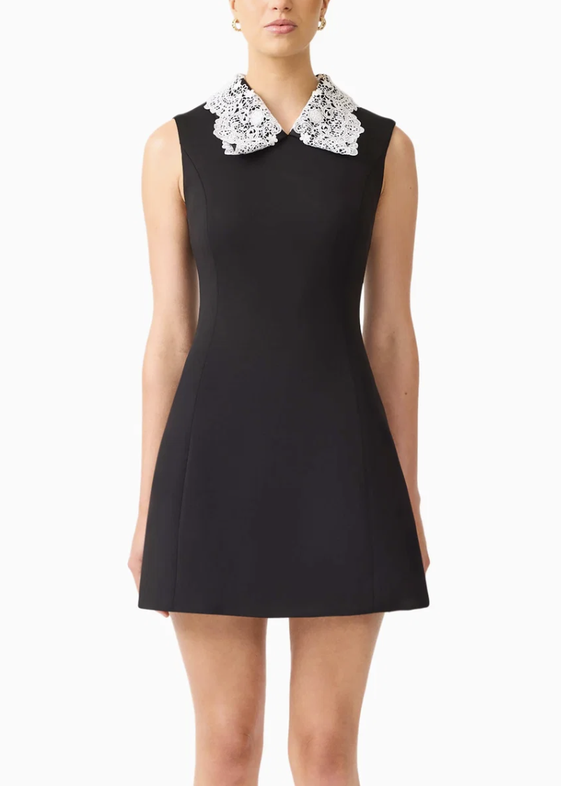 Elliatt Elysia Lace Collar Mini Dress - Black/White Size S