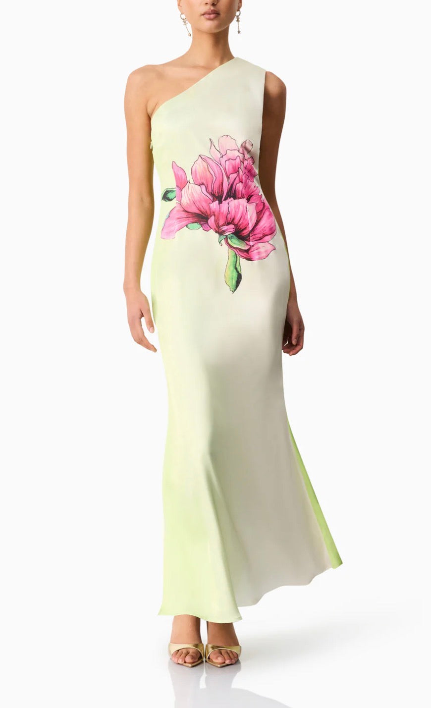 Elliatt Elisia One Shoulder Gown - Green Floral Size S/UK8