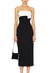 Elliatt Elysia Satin Contrast Midi Dress - Black/White Size S
