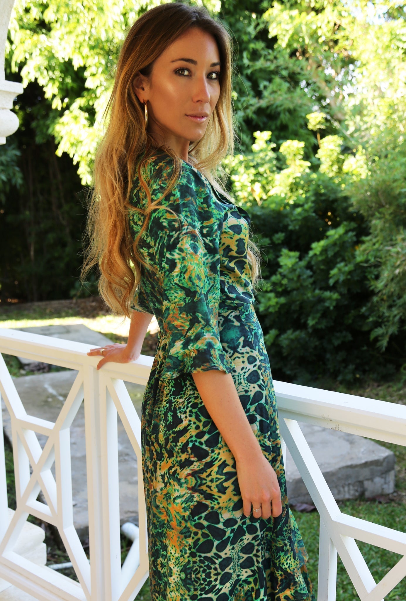 Emerald Leopard Midi Wrap Dress