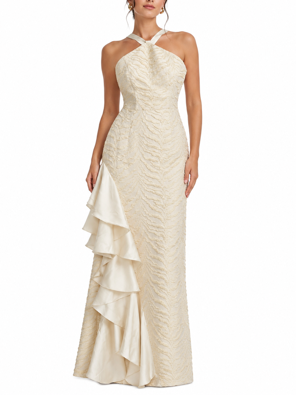 Elliatt CURAAE Fay Halter Neck Maxi Dress - Vanilla Size S/UK8