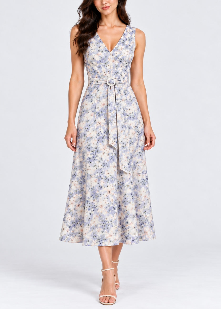 Elliatt Esme Midi Dress - Blue Cream Size S
