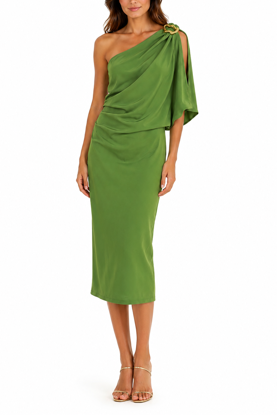 Elliatt Marisol One Shoulder Midi Dress - Green Size S/UK8