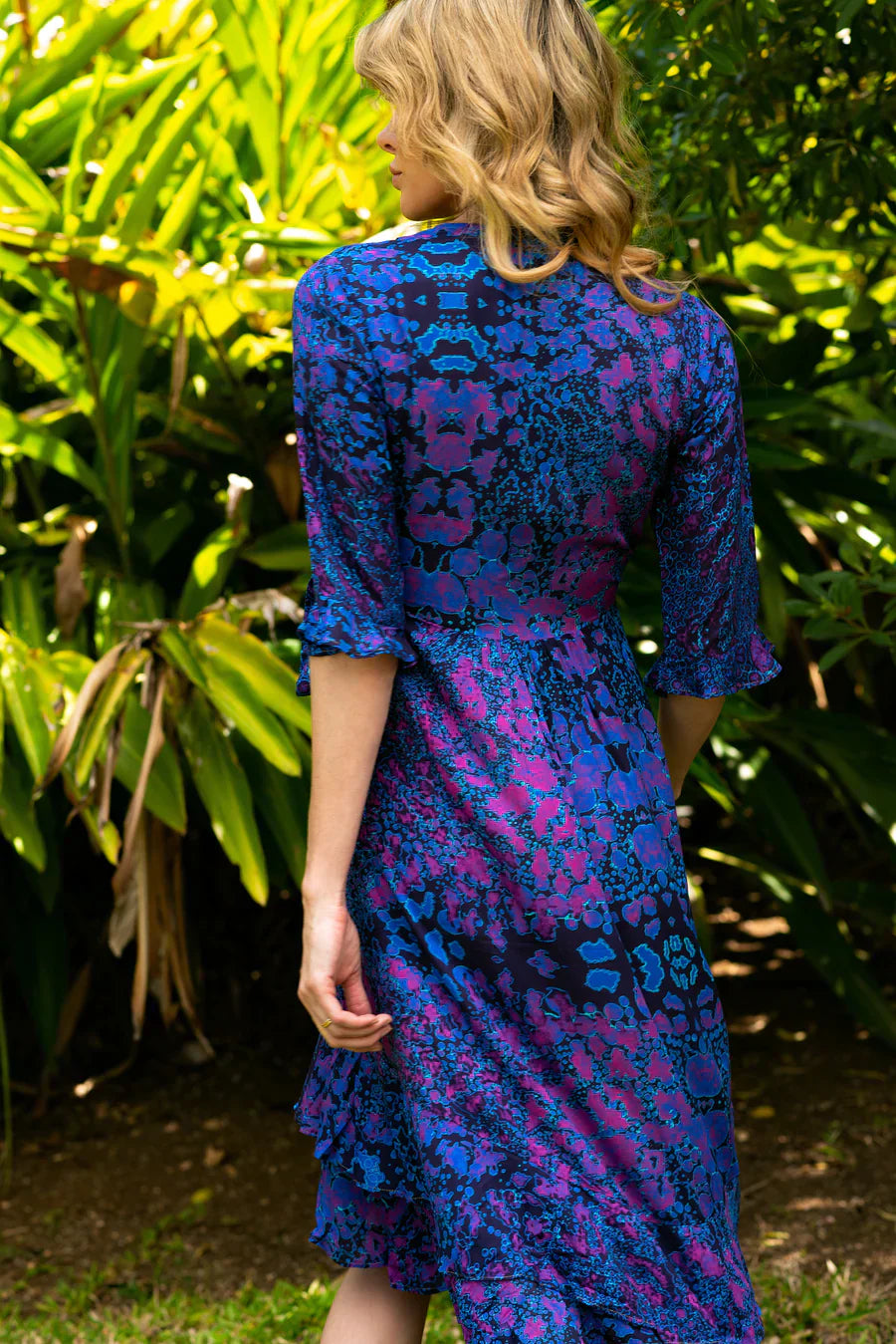 Indigo Leopard Midi Wrap Dress