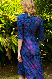 Indigo Leopard Midi Wrap Dress