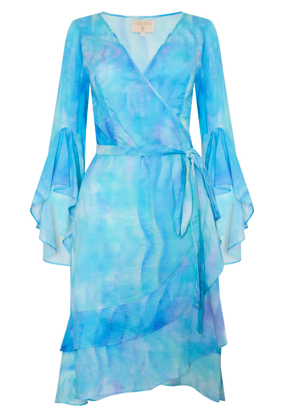 Turquoise Wave Mini Riviera Wrap Dress
