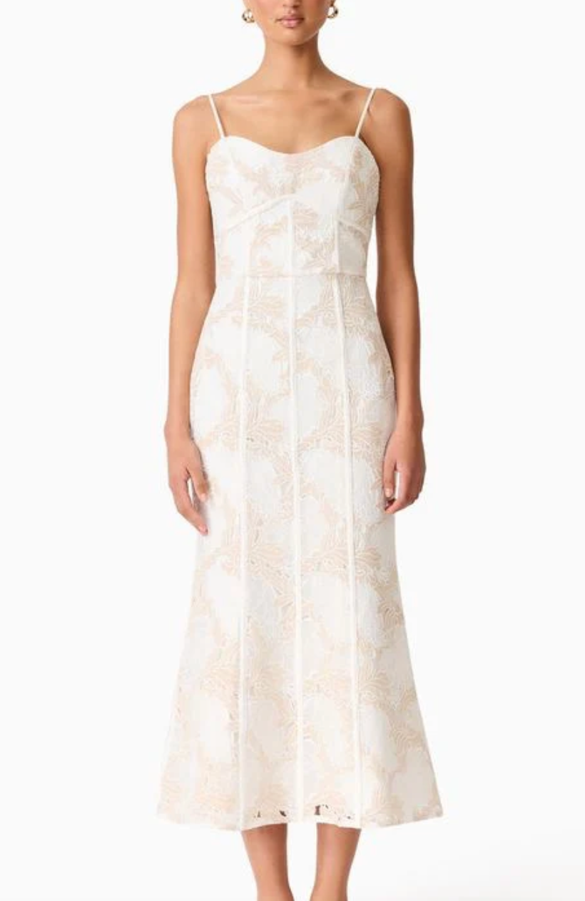 Elliatt Kira Midi Dress - Ivory & Gold Size S/UK8