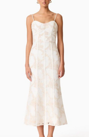 Elliatt Kira Midi Dress - Ivory & Gold Size S/UK8