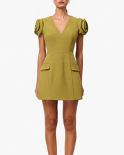 Elliatt Theresa V-Neck Mini Dress - Khaki Size S/UK8