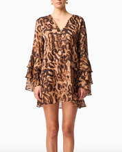 Elliatt CURAAE Zali Long Sleeve Mini Dress - Leopard Print Size S/UK8