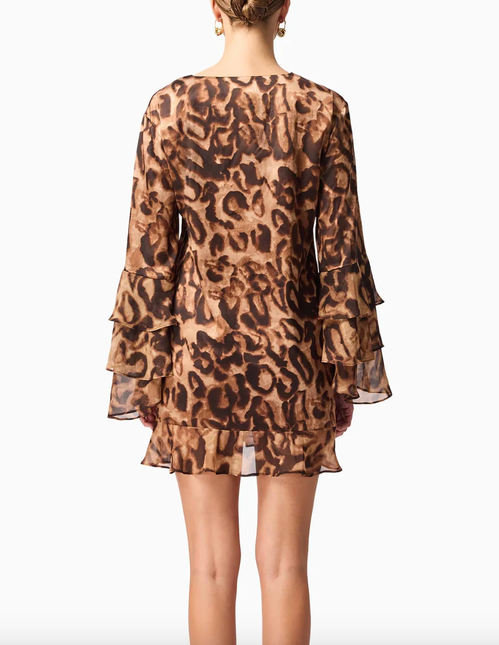 Elliatt CURAAE Zali Long Sleeve Mini Dress - Leopard Print Size S/UK8