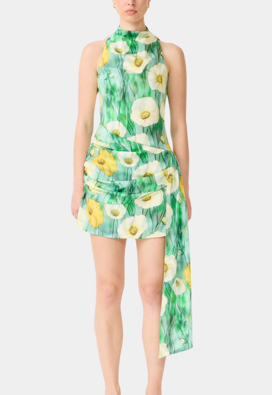 Elliatt CURAAE Lilia Highneck Mini Dress - Green Multi Colour Size S/UK8