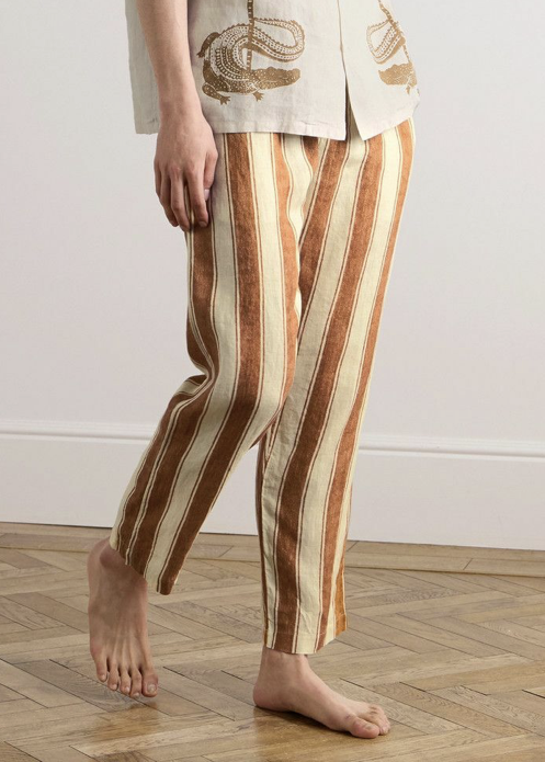 Desmond & Dempsey Mens Printed Linen Pyjama Trousers - Size XL