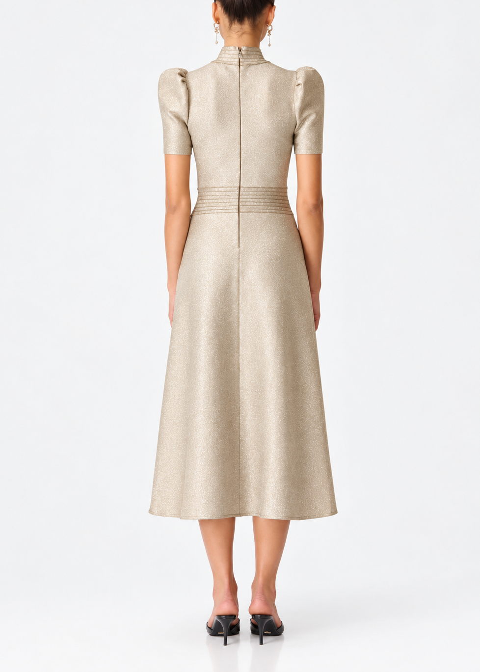 Elliatt Lorna Puff Sleeve Midi Dress - Ivory/Gold Size S